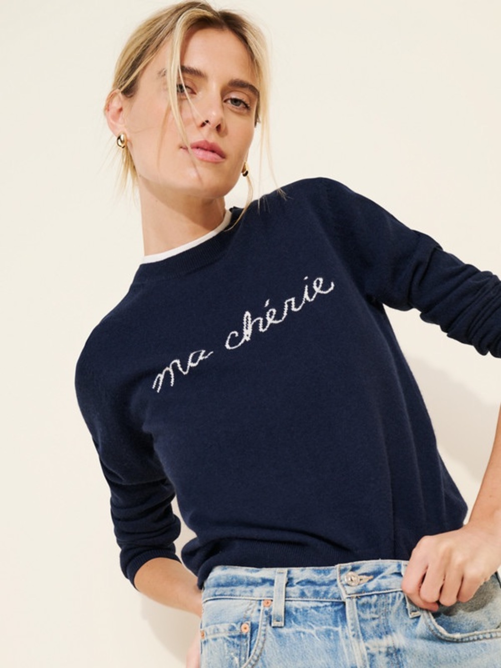 Jumper 1234 Ma Cherie Crewneck Sweater Navy Wool Cashmere Size 8